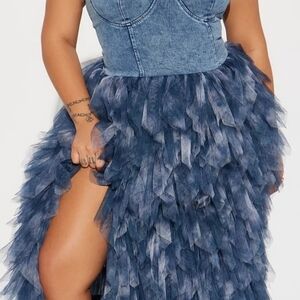Fashion Nova Asymmetrical Denim and Tulle Skirt